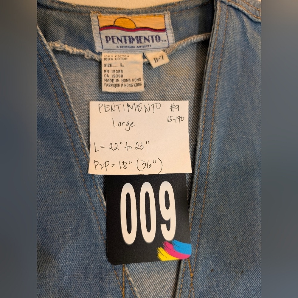 Vintage Pentimento Denim Vest Medium Wash Cinch Back Charms Womens Large B-7 - Picture 9 of 11